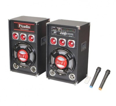 АКТИВНИ ТОНКОЛОНИ PA-212BT2W FM MP3 БЛУТУУТ 2 МИКРОФОНА