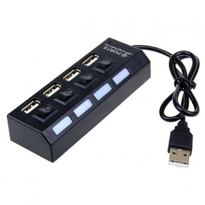 USB HUB 4 ПОРТА КОПЧЕТА ЗА ИЗКЛЮВАНЕ И LED ИНДИКАЦИЯ