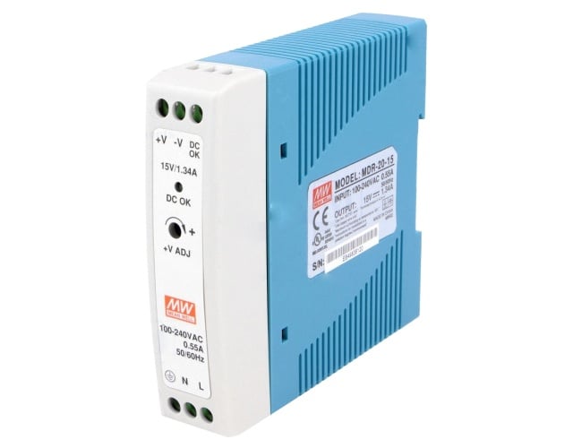 ИМПУЛСНО ЗАХРАНВАНЕ ЗА ДИН ШИНА 15V DC 20W MDR-20-15